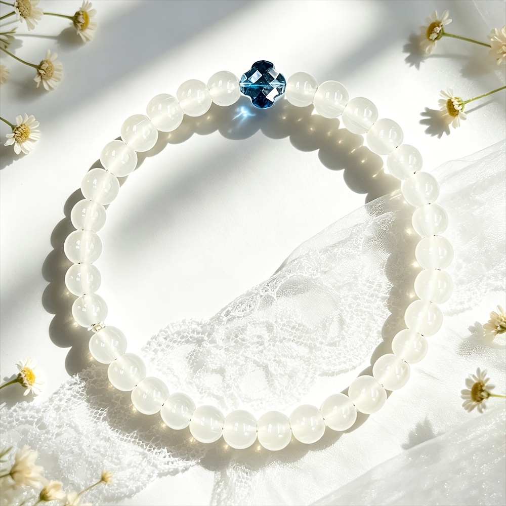 Opal Quartz Beads & Heart of The Ocean Stretch Bracelet, Bohemian